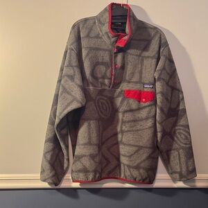 Patagonia Patterned Gray and Red Pullover